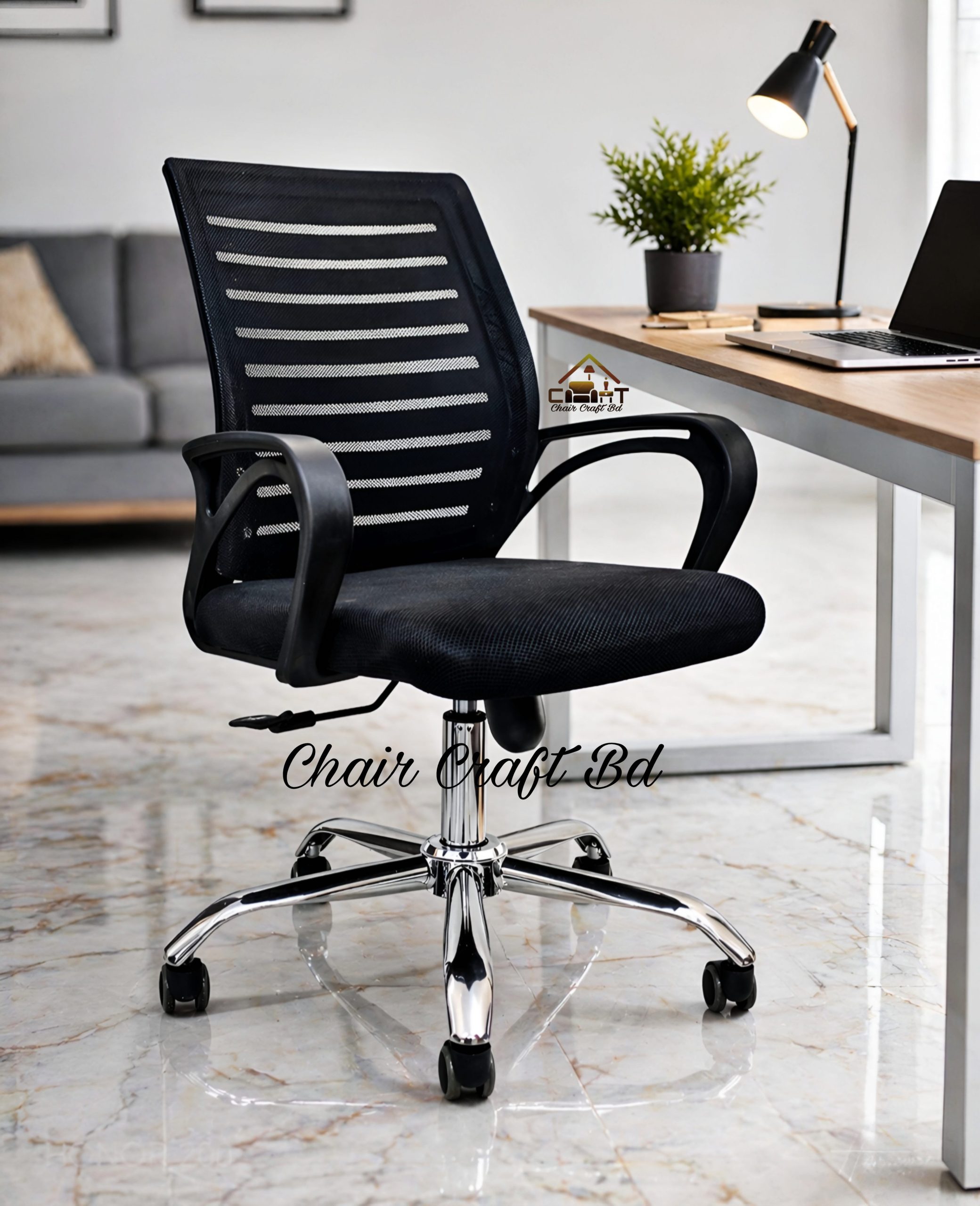 9K Model SS Base Revolbing Chair Full Black CFT-EC-02SS