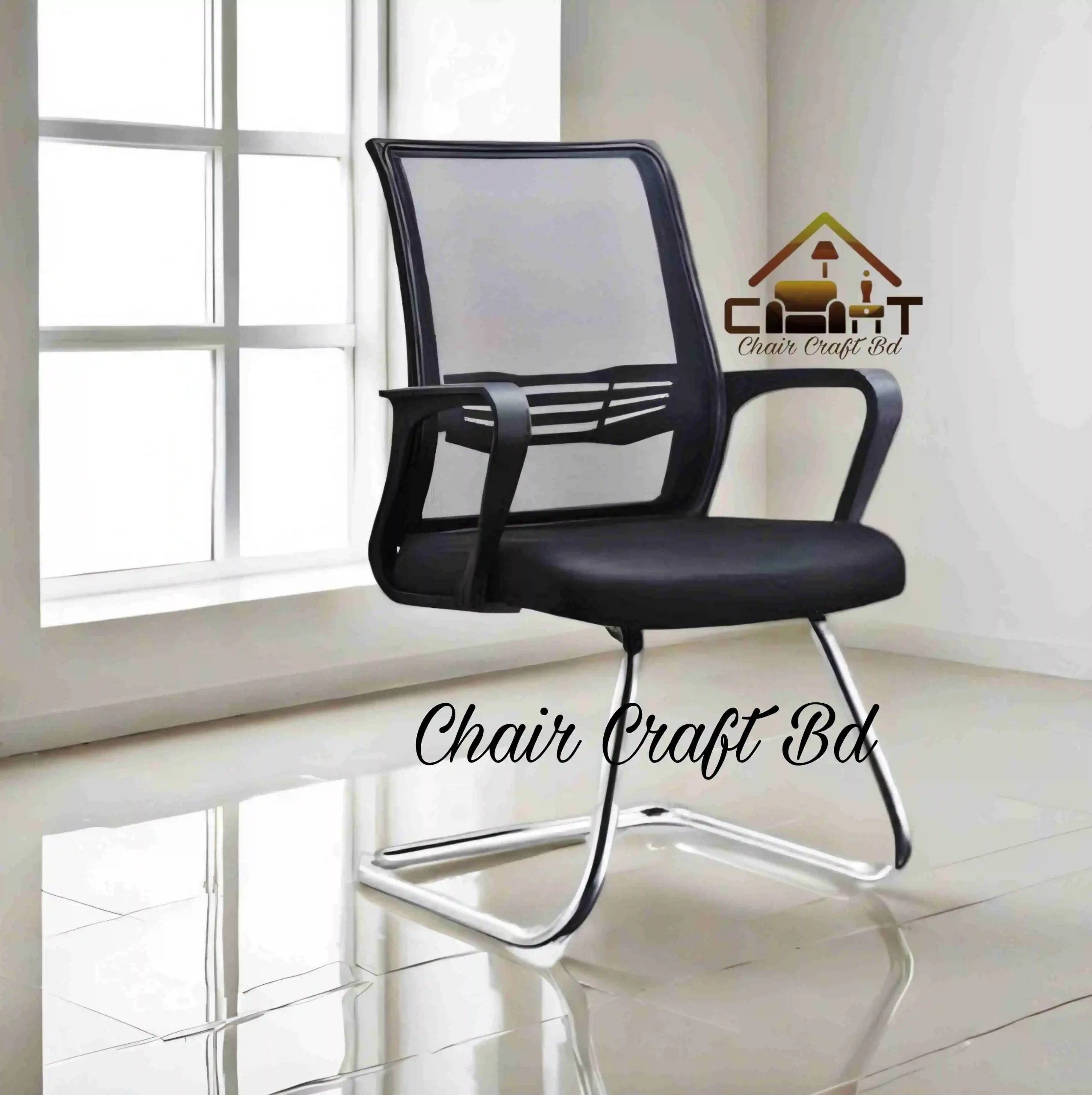 37K model Fixed Visitor chair Full Black mesh CFT-VC-09 - Image 3