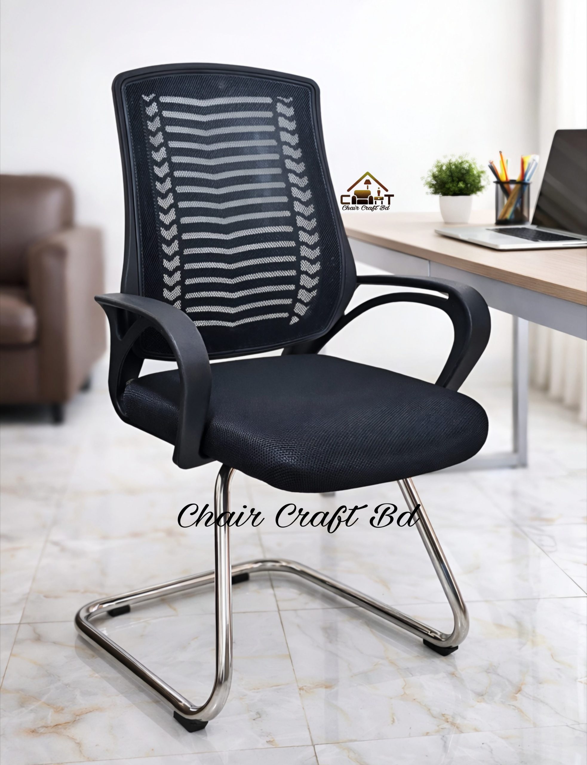 V model Fixed Visitor chair Full Black mesh CFT-VC-04 - Image 3